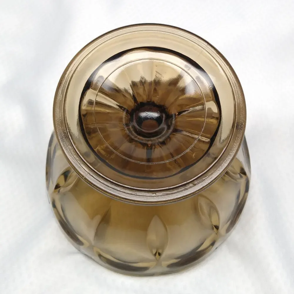 Anchor Hocking Fairfield Smoky Brown Glass Dessert Bowls Pedestal Set of 4 -CHIP